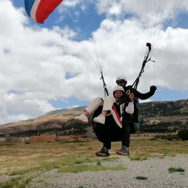 Parachuter experiencing a breathtaking free fall Parachute Jump over the scenic Atlas Mountains near Marrakech