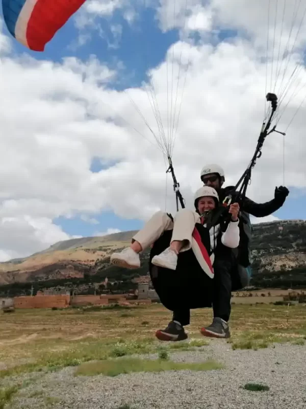 Parachuter experiencing a indoor parachuting breathtaking free fall over the scenic Atlas Mountains near Marrakech
