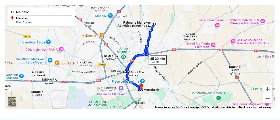 Sunset Camel Ride Tour In Marrakech Palm Groves map
