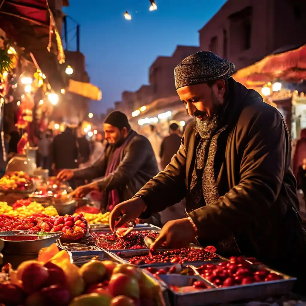 Ramadan Traditions in Morocco 3 Image depicting Muslims abstaining from food and beverage consumption during daylight hours from dawn to sunset as part of Ramadan fasting