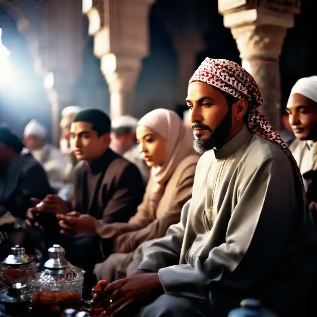 Ramadan Traditions in Morocco 4 Image depicting Muslim communities engaging in charitable acts and service during Ramadan, emphasizing the spirit of giving and compassion