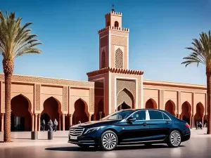 marrakesh menara airport Passengers alighting from various modes of transport in front of the Marrakesh Menara Airport, showcasing the airport's comprehensive and traveler-friendly transportation links