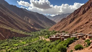 A panoramic view of the majestic Atlas Mountains, showcasing their beauty and grandeur.